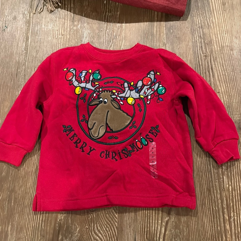 Merry Christ moose embroidered red crew sweatshirt SIZE 3 nwt